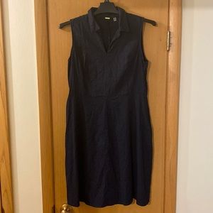T Tahari Sleeveless Collared Linen Dress Lightweight Navy Blue Size 14
